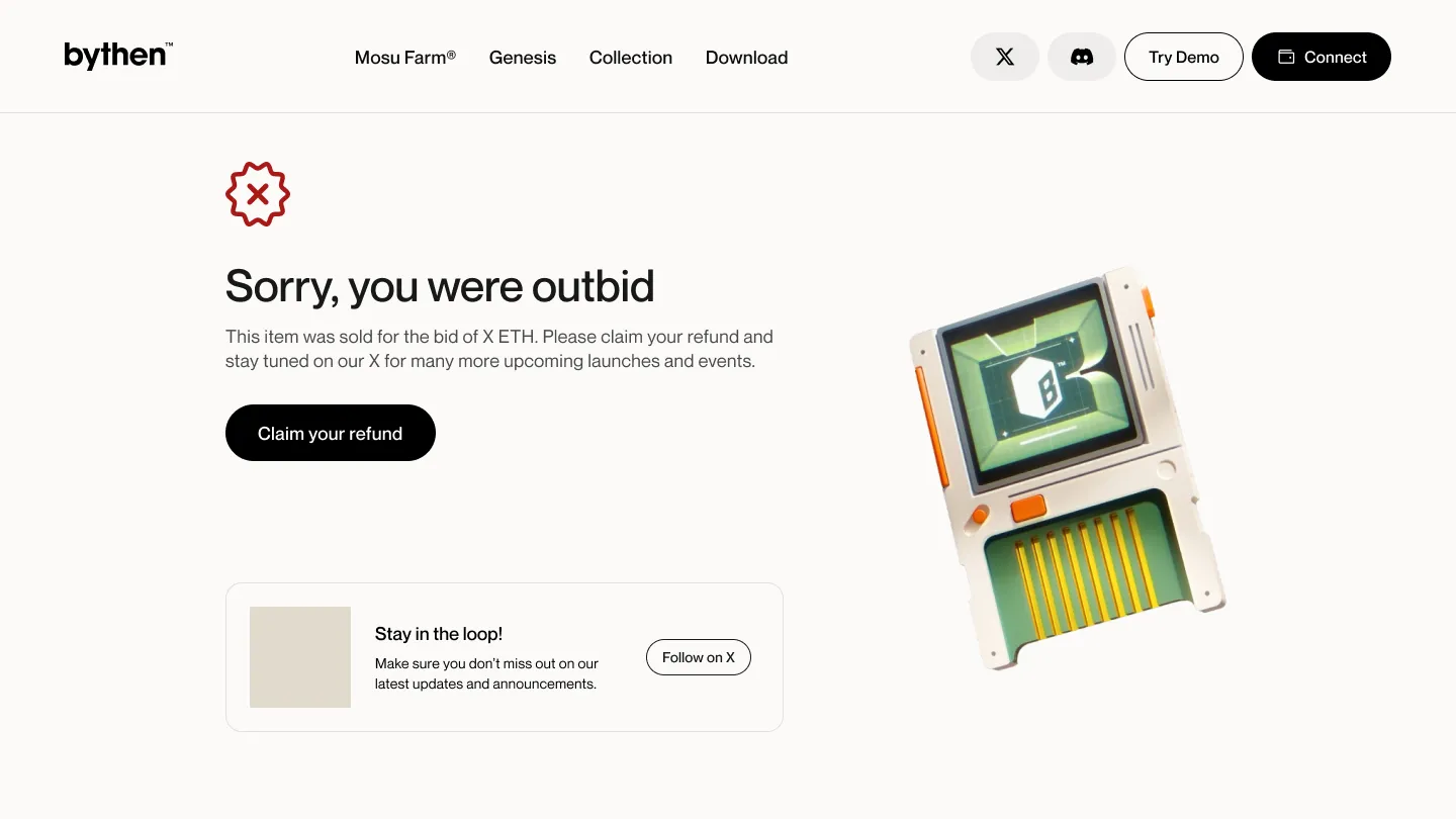 Outbid — the specific reason, then a direct path to the refund.
