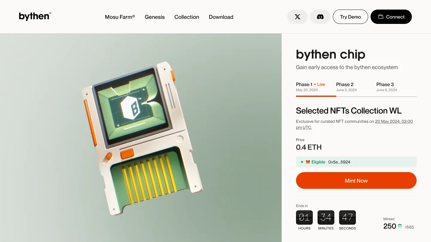 Wallet connected and eligible — the path is open and priced before the user commits.